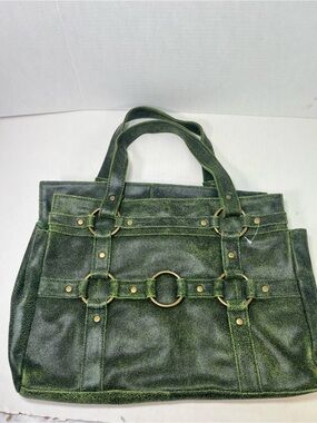 Jasmine Distressed Green Leather Tote with Ring Accent
